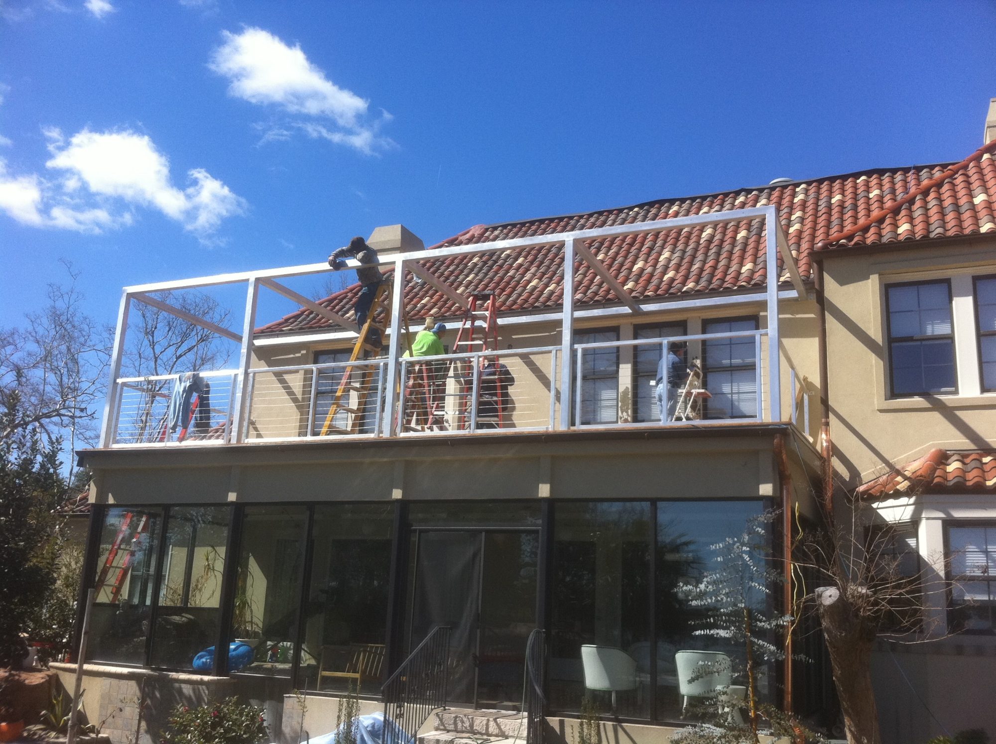 Aluminum canopy frame installation in progress